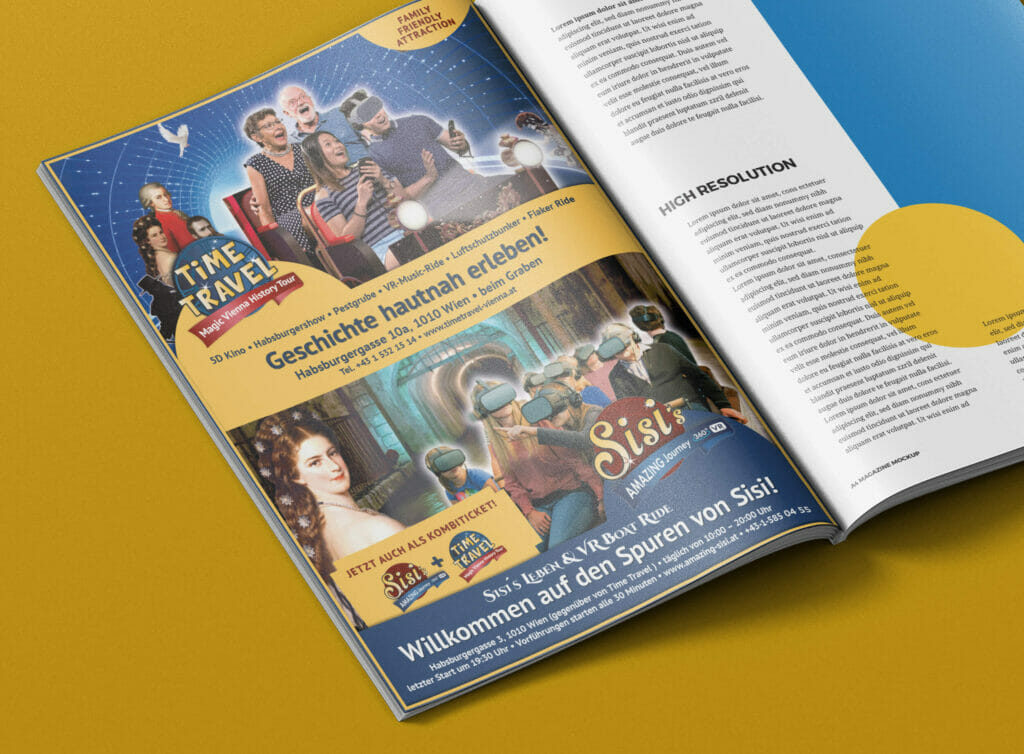 Magazin mit A4-Inseratgestaltung für Time Travel Vienna